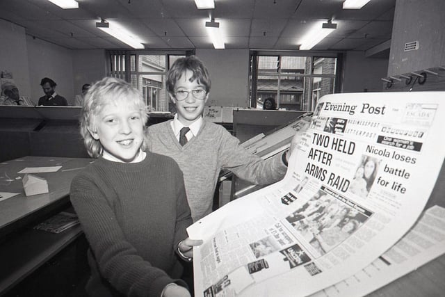A couple of youngsters pay a visit to the Lancashire Evening Post,Fulwood to be New reporters for the day.
Jan 1986