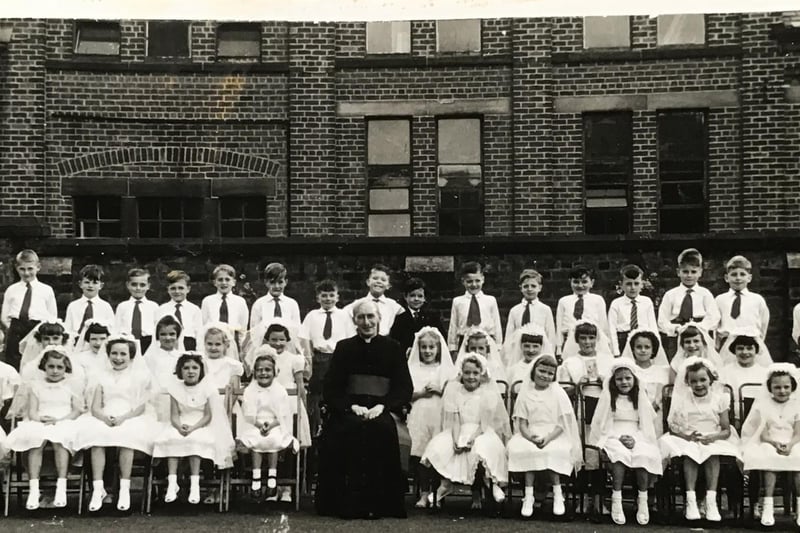 St Joseph’s School, Preston, First Holy Communicants with Monsignor Brendan O’Neill, Parish Priest, circa 1960