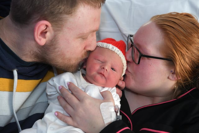 Jax William Malcolm Stenson, born on Christmas Day at 19:26, weighing 6lb 14oz, to Lucy Jackson and Chris Stenson from Leyland