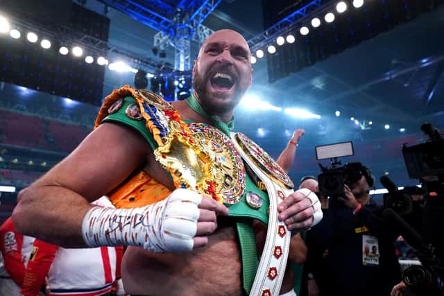 Tyson Fury following victory over Dillian Whyte at Wembley Stadium, London, in April. Picture: Nick Potts/PA Wire.