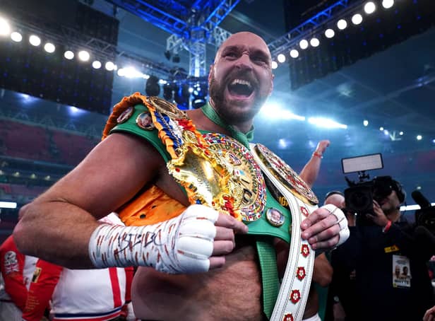 Tyson Fury following victory over Dillian Whyte at Wembley Stadium, London, in April. Picture: Nick Potts/PA Wire.