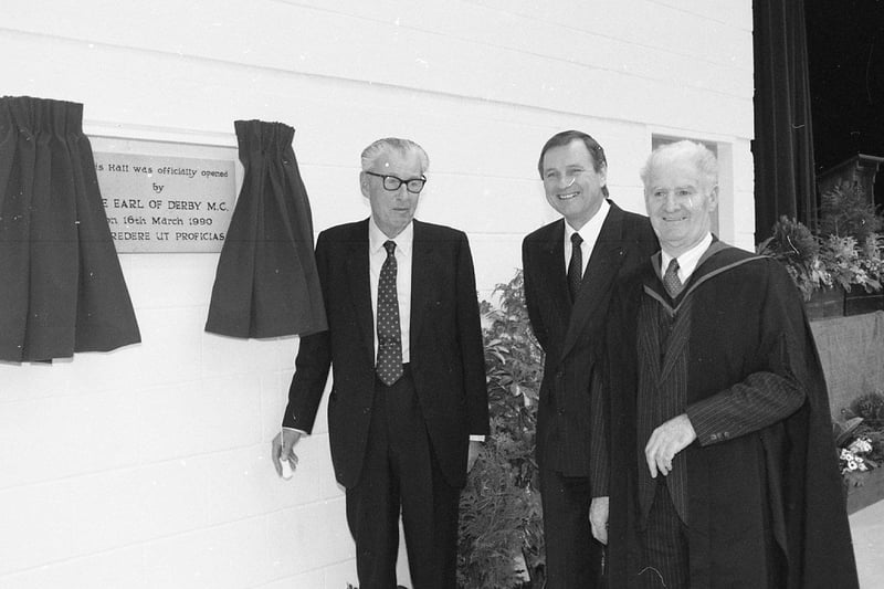 A new £750,000 general purpose hall at an independant Lancashire school was officialy opened by the Earl of Derby. The hall, at Kirkham Grammar School, ends decades of cramped school assemblies. Pictured above are Lord Derby; chairman of the governors Peter Hosker; and headmaster Malcolm Summerlee