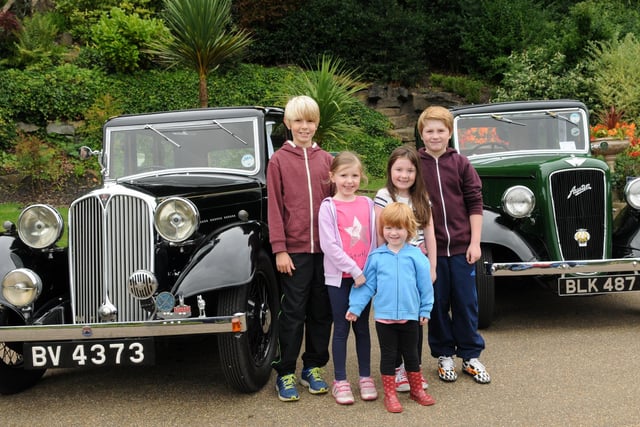 (From left) Jake Roberts, 11, Eliza Roberts, six, Maisie Macmillan, three, Jessica Macmillan and Harry Macmillan from Broadgate at the Classic Car day at Avenham and Miller Park