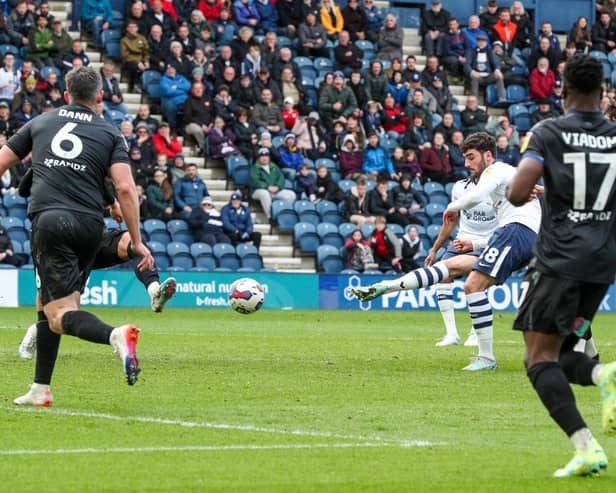 Preston North End's Tom Cannon scores the opening goal