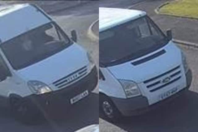 Officers would also like to trace a white Transit van, registration number ST57 RKF, and a white Iveco van, registration number BU07 LAA (Credit: Lancashire Police)