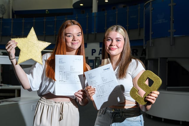 Kacie and Beth celebrate their GCSE results at Fulwood Academy.