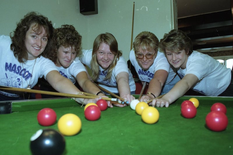 Regulars at Ye Olde Original Withy Trees in Bamber Bridge, near Preston, were queuing up to have their turn on the table during a 12-hour pool marathon to raise money for Mascot - Make a Sick Child's Dream Come True. Pictured (left to right) are Rebecca Yates, Joanne Nightingale, Margaret Sagar, Isbol Haworth and Elaine Sagar