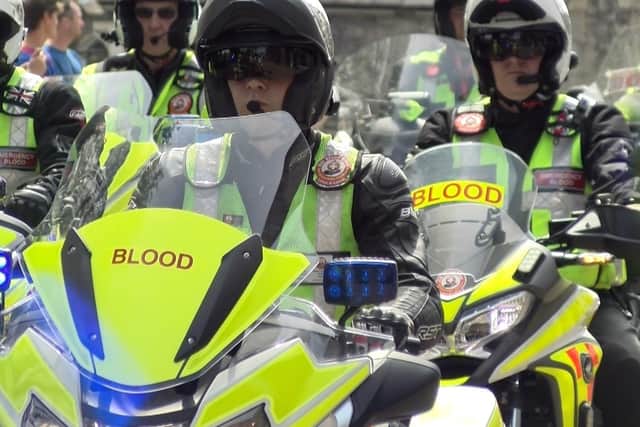 Bikers gather in Kendal for the funeral of Russell Curwen, a North West Blood Biker who lost his life while on duty 