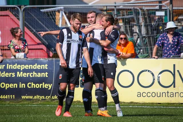 Chorley celebrate Connor Hall's strike (photo: Stefan Willoughby)
