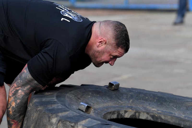 Bill flipped a 226kg tyre 10,000 times on Preston’s Flag Market