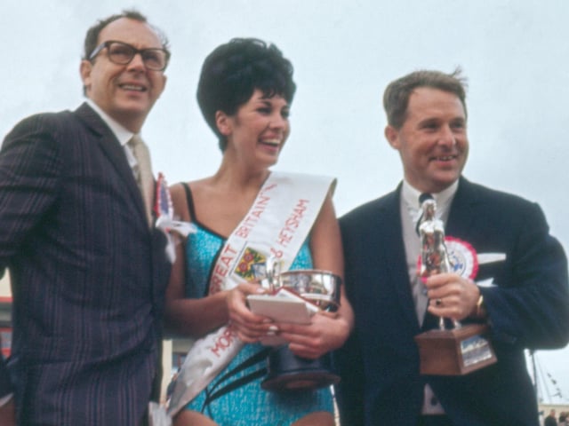 Morecambe and Wise with the 1965 winner Diane Westbury.