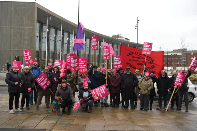 A picket line at UCLan during an earlier dispute