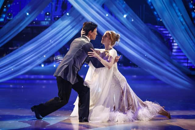 Angela Scanlon and Carlos Gu during a dress run on November 11. Credit: BBC/Guy Levy