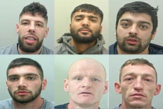 Top row: From left to right - Patrick Gavin, Aqueeb Ali, Ishan Nailen. Bottom row: From left to right - Leroy Wright, John Lomax,Shane Murray. (Credit: Lancashire Police)
