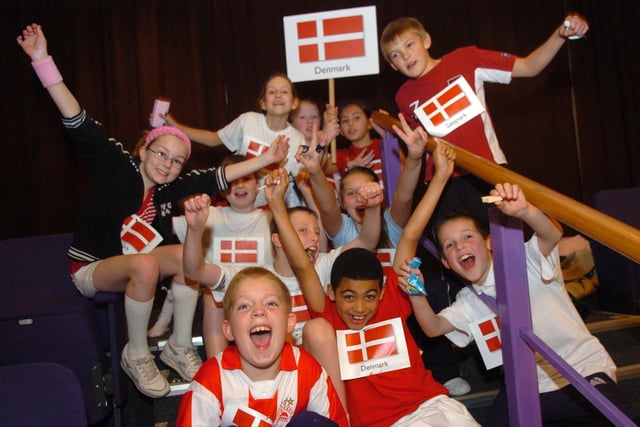 Fulwood and Cadley Primary School cheer on their competitors during the Schools Olympics at the Guild Hall in Preston
