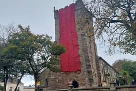 Remembrance display, curtain of poppies, St Chads church, Poulton Le Fylde. Photo:  RHS Poulton in Bloom