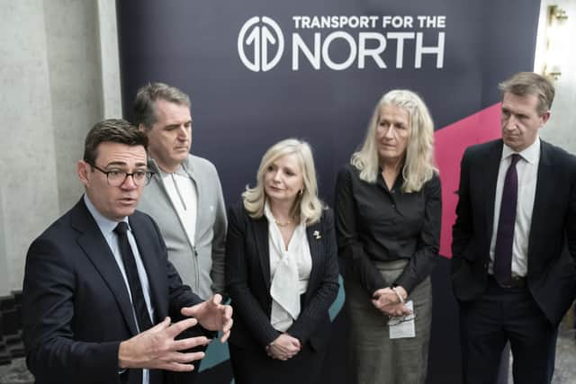 Pictured at last year's summit of Transport fir the North are, left to right Mayor of Greater Manchester Andy Burnham, Mayor of Liverpool City Region Steve Rotheram, Mayor West Yorkshire Tracy Brabin, Acting Chair Councillor Louise Gittins Cheshire West and Chester and Mayor of South Yorkshire Dan Jarvis. PA Photo. 
Photo credit: Danny Lawson/PA Wire