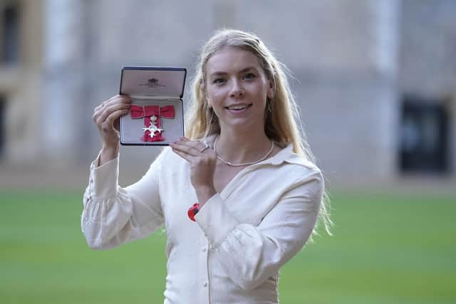 Anna Hopkin after being made a MBE (Member of the Order of the British Empire) at Windsor Castle on November 8, 2022/ Photo by Andrew Matthews - Pool/Getty Images.