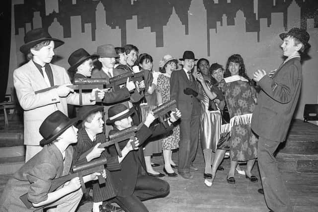 Fat Sam's gang finally caught up with the slickest schoolboy in town, Bugsy Malone. But the "gunning down" of Bugsy was just part of the fun as youngsters at St Thomas More High School, Fulwood, look forward to their forthcoming play