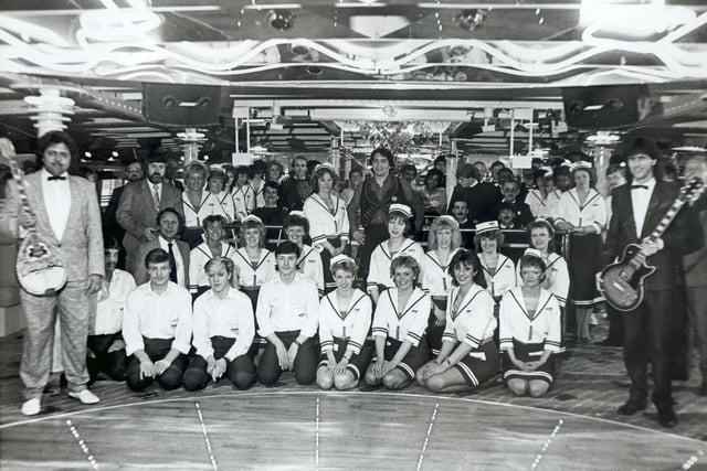 Staff on board the Manxman, Preston's floating nightclub and restaurant