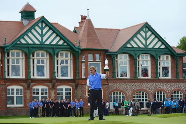 Ernie Els  poses with the Claret Jug after winning the 141st Open Championship at Royal Lytham & St. Annes Golf Club in 2012