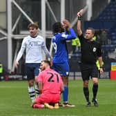 Cardiff City’s Jak Alnwick is red carded at Deepdale