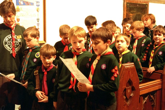 The Preston and District Cub Scouts in full voice at the annual Carol Concert in Preston Parish Church in 1997