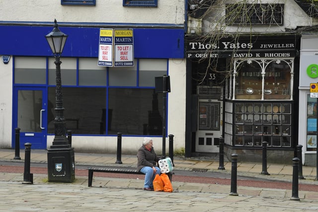 Another lucky person got their hands on toilet roll and takes a breather on the empty Flag Market in Preston