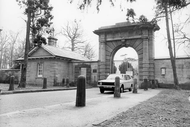 The imposing North Gate and Lodge entrance to Worden Park, pictured here in 1985