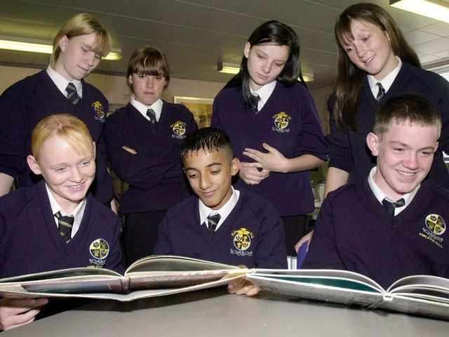 Pictured (Back from left): Nicola Worthington, Zoe Jackson, Stacey Howarth, Kirsty Tattersall. Front (from left): Katie Watkinson, Akeel Hanif, and Christian Nicholas (all 14)  from Ribbleton Hall High school who in 2003 have achieved level 7 in their sats