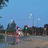 Police closed Penwortham Way for several hours on Thursday night after an accident caused by mud on the road