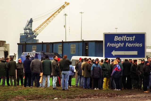 The scene outside The Port of Heysham on sunday as farmers begin to arrive. (1997). Picture by Darren Andrews.