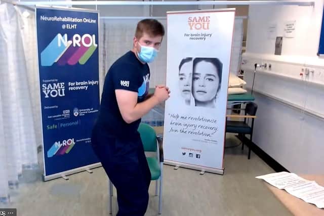 NROL, an online brain injury and stroke rehabilitation programme has received funding from SameYou to expand. Pictured: Student physio Alan Gregory giving a demonstration.