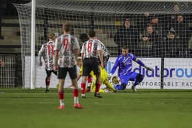 Steven Drench in action against Bamber Bridge in the Lancashire FA Challenge Trophy (photo: David Airey/dia_images)
