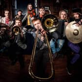 The trans-European Blue Giant Orkestar perform in Dalton Square and Kanteena at the festival. Photo: Allan Ferguson