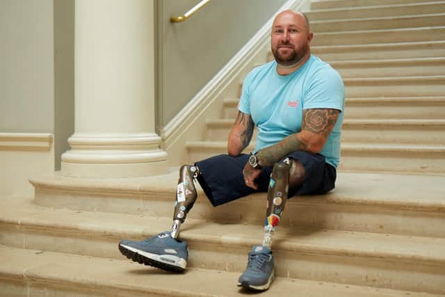 War veteran Dave Watson, 36, originally from Preston, was on foot patrol in Helmand Province and was wading through a stream when he stepped on a hidden device that tore off both his legs and an arm on May 27 2010. He will celebrate his 'Boom Day' of being alive on the 13th anniversary tomorrow