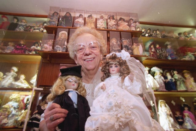 To some it's an eerie feeling walking into Gwen Price's living room. Hundreds of pairs of shining eyes gaze down on visitors. But Gwen, who says she is 72 years young, loves sharing her home in Lytham with her extended family. For her house is filled to the rafters with more than 150 dolls, each lovingly named after family and friends, which Gwen has either made herself or collected down the years