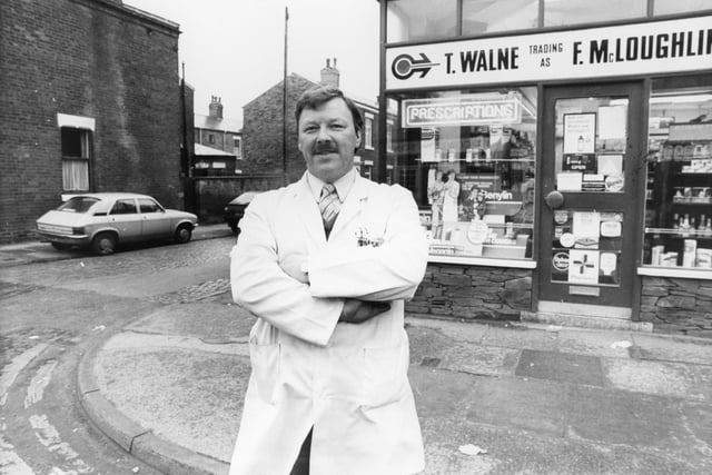 This was the chemist shop on New Hall Lane in 1985 - anyone recognise the pharmacist?
