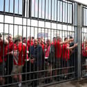 Liverpool queueing outside the stadium in Paris last night