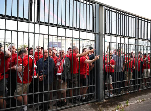 Liverpool queueing outside the stadium in Paris last night