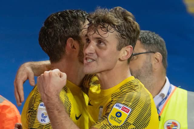 Preston North End's Ryan Ledson (right) celebrating with Ched Evans who just scored his 2nd goal for Preston North End against Reading