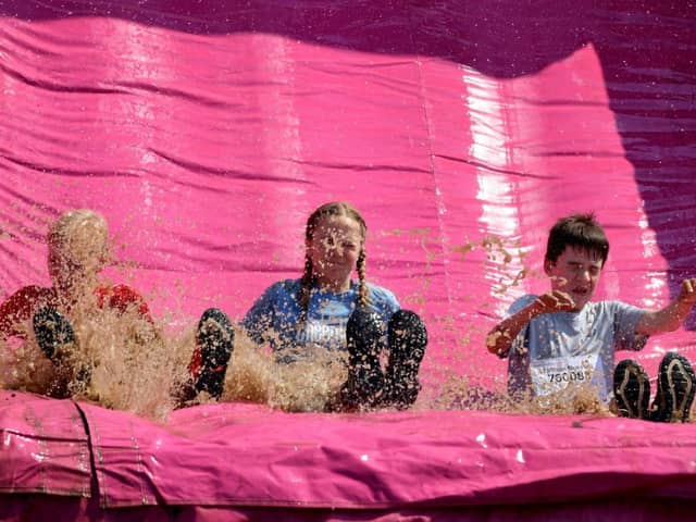 Splash landing on the slide.