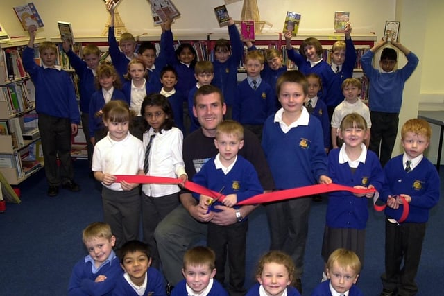 Children From Longsands CP School Preston, open the new school library with PNE Goalkeeper David Lucas. Pictured: (back left) Emily Bate, Shivani Chauhan, George Egan, Daryl Eaton, Amy Fenton, and Peter Earnshaw. Front (from left): Ashley Beattie, Sanay Chudasama, William Higham, Elizabeth McGladrigan, and Cory Beevers