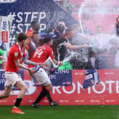 Morecambe's last League Two season ended with victory in the play-off final (Photo by Richard Heathcote/Getty Images)
