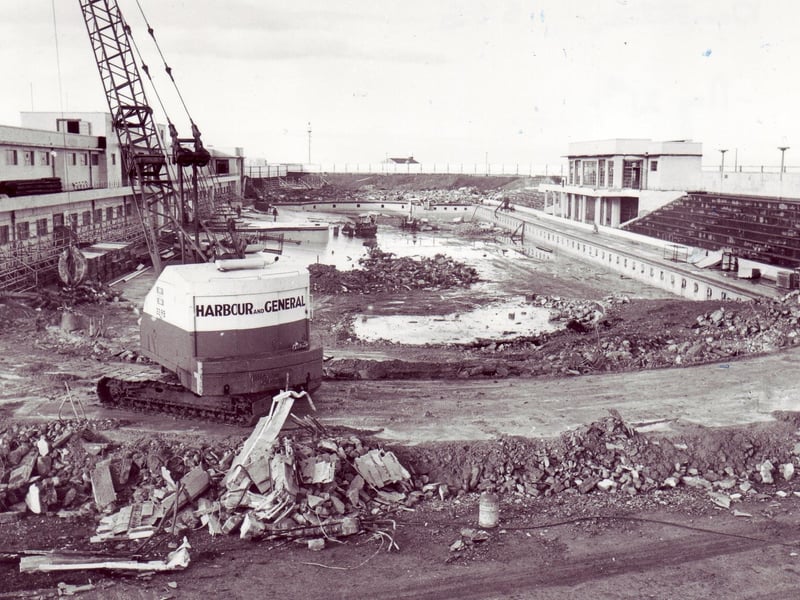 A somewhat sad image of Morecambe's old Super Swimming Stadium being pulled down.