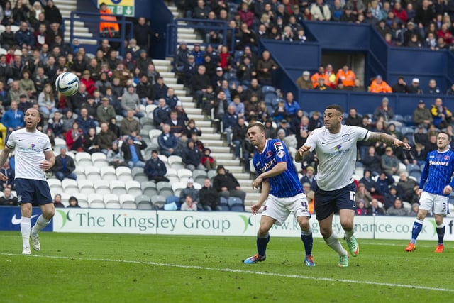 Preston North End's Craig Davies scores his first and his sides fourth goal past Carlisle United's Chris Chantler.