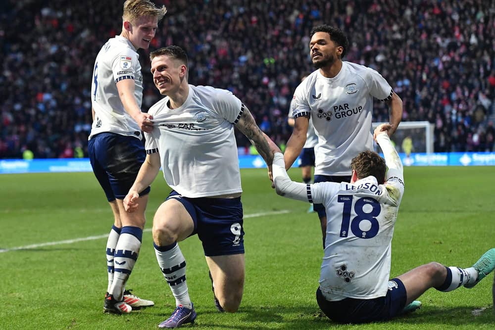 Preston North End's Emil Riis Jakobsen is congratulated on scoring his team’s second goal 

Photographer Dave Howarth / CameraSport

The EFL Sky Bet Championship - Preston North End v Middlesbrough - Saturday 25th January 2025 - Deepdale - Preston

World Copyright © 2025 CameraSport. All rights reserved. 43 Linden Ave. Countesthorpe. Leicester. England. LE8 5PG - Tel: +44 (0) 116 277 4147 - admin@camerasport.com - www.camerasport.com