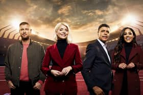 From Initial productions 

THE GAMES 
Starts Monday 9th May 2022 on ITV 

Pictured:  Freddie Flintoff, Holly Willoughby, Chris Kamara  and Alex Scott

Hosted live by Holly Willoughby and Freddie Flintoff, The Games will also see former professional footballer and presenter  as trackside reporter and former professional football player and presenter Chris Kamara as commentator. 

Photographer Nicky Johnston 

For further information please contact Peter Gray
Mob 07831460662 /  peter.gray@itv.com

This photograph is (C) ITV and can only be reproduced for editorial purposes directly in connection with the programme PAUL O'GRADY FOR THE LOVE OF DOGS or ITV. Once made available by the ITV Picture Desk, this photograph can be reproduced once only up until the Transmission date and no reproduction fee will be charged. Any subsequent usage may incur a fee. This photograph must not be syndicated to any other publication or website, or permanently archived, without the express written permission of ITV Picture Desk. Full Terms and conditions are available on the website www.itvpictures.com  

