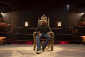 Tyson Fury on his golden throne in the middle of a boxing ring at Morecambe's Winter Gardens.