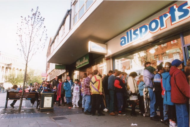 Fans queued outside Preston sport shop Allsports on Friargate for a chance to meet idols from hit TV show Gladiators in 1993